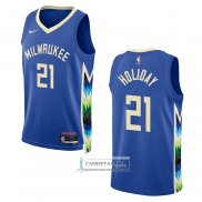 Camiseta Milwaukee Bucks Jrue Holiday NO 21 Ciudad 2022-23 Azul