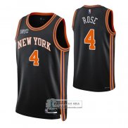 Camiseta New York Knicks Derrick Rose NO 4 Ciudad 2021-22 Negro