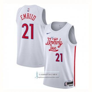 Camiseta Philadelphia 76ers Joel Embiid NO 21 Ciudad 2022-23 Blanco