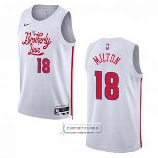 Camiseta Philadelphia 76ers Shake Milton NO 18 Ciudad 2022-23 Blanco