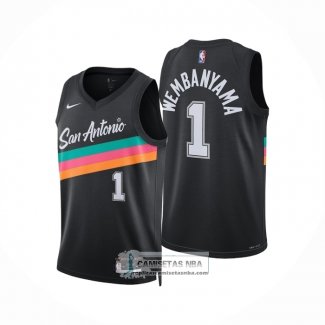 Camiseta San Antonio Spurs Victor Wembanyama NO 1 Ciudad 2025-26 Negro