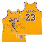 Camiseta Los Angeles Lakers LeBron James Hardwood Classics Skull Edition Amarillo
