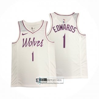 Camiseta Minnesota Timberwolves Anthony Edwards NO 1 Earned Blanco