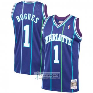 Camiseta Charlotte Hornets Muggsy Bogues NO 1 Mitchell & Ness 1994-95 Violeta