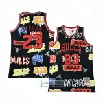 Camiseta Chicago Bulls Michael Jordan NO 23 Slap Sticker Mitchell & Ness 1997-98 Negro