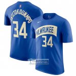 Camiseta Manga Corta Milwaukee Bucks Giannis Antetokounmpo Ciudad 2023-24 Azul