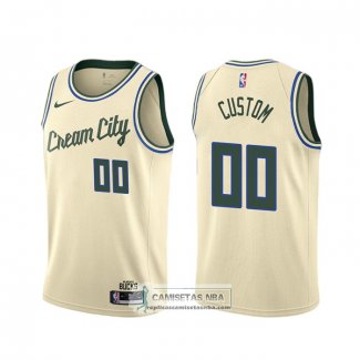 Camiseta Milwaukee Bucks Personalizada Ciudad 2019-20 Crema