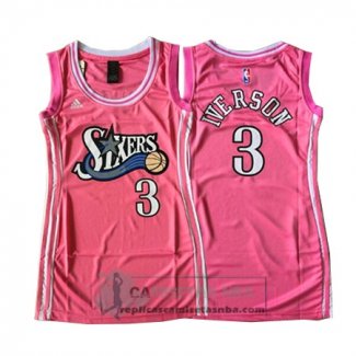 Camiseta Mujer 76ers Faldas Atractivas Iverson Rosa