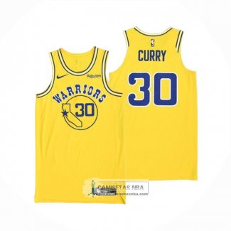 Camiseta Golden State Warriors Stephen Curry NO 30 Hardwood Classic Autentico Amarillo