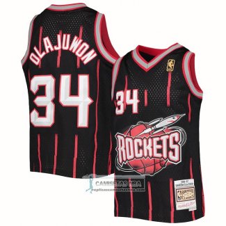 Camiseta Houston Rockets Hakeem Olajuwon NO 34 Mitchell & Ness 1996-97 Negro