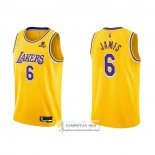 Camiseta Los Angeles Lakers LeBron James NO 6 75th Anniversary 2021-22 Amarillo