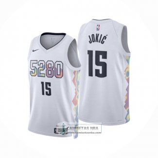 Camiseta Nino Denver Nuggets Nikola Jokic NO 15 Ciudad 2024-25 Blanco