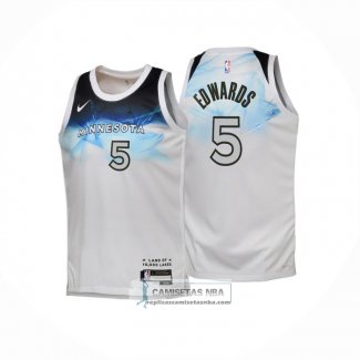 Camiseta Nino Minnesota Timberwolves Anthony Edwards NO 5 Ciudad 2024-25 Blanco