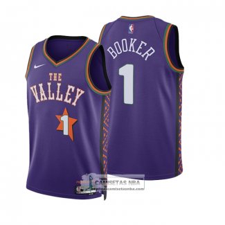 Camiseta Nino Phoenix Suns Devin Booker NO 1 Ciudad 2024-25 Violeta