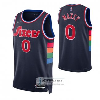 Camiseta Philadelphia 76ers Tyrese Maxey NO 0 Ciudad 2021-22 Azul