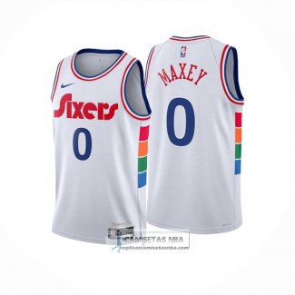 Camiseta Philadelphia 76ers Tyrese Maxey NO 0 Ciudad 2024-25 Blanco