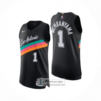 Camiseta San Antonio Spurs Victor Wembanyama NO 1 Ciudad Authentic 2025-26 Negro