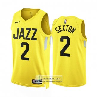 Camiseta Utah Jazz Collin Sexton NO 2 Icon 2022-23 Amarillo