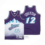 Camiseta Utah Jazz John Stockton NO 12 Hardwood Classics Throwback 1996-97 Violeta
