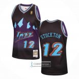 Camiseta Utah Jazz John Stockton NO 12 Mitchell & Ness 1996-97 Negro