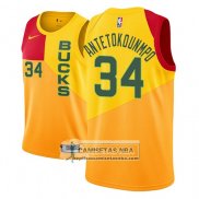 Camiseta Bucks Giannis Antetokounmpo Ciudad 2018-19 Amarillo