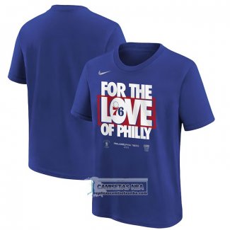 Camiseta Manga Corta Philadelphia 76ers 2023 NBA Playoffs Mantra Azul