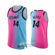 Camiseta Miami Heat Tyler Herro NO 14 Ciudad 2020-21 Autentico Azul Rosa