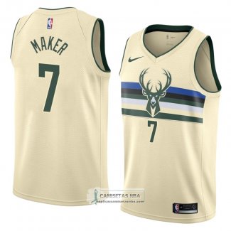 Camiseta Milwaukee Bucks Thon Maker Ciudad 2018 Crema