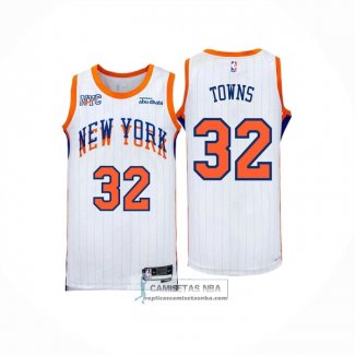 Camiseta New York Knicks Karl-Anthony Towns NO 32 Ciudad 2024-25 Blanco