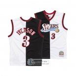 Camiseta Philadelphia 76ers Allen Iverson NO 3 Mitchell & Ness 2000-01 Split Negro Blanco