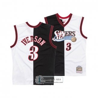 Camiseta Philadelphia 76ers Allen Iverson NO 3 Mitchell & Ness 2000-01 Split Negro Blanco